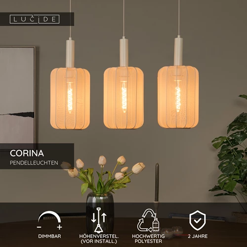 Lucide CORINA - Pendelleuchten - 3xE27 - Beige - USP